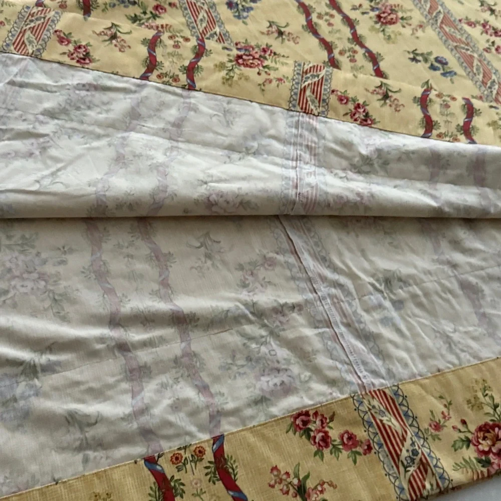 NWOT custom shower curtain, cotton French country print, 99” wide by 70” long.